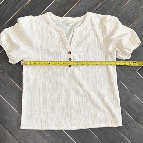 LOFT White Textured Blouse with Button Accents - Picture 6 of 7